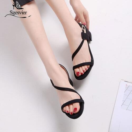 SGESVIER 2020 New Sexy Women Sandals Suede Open Toe Ankle Strap Sandals Square Heels Black Yellow Pink Women Shoes Women OX403