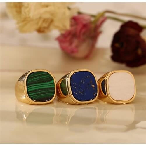 Vintage Square Marble Color Wedding Rings 2021 Elegant Metal Chunky Finger Ring Creative Jewelry for Women bague femme Accessory