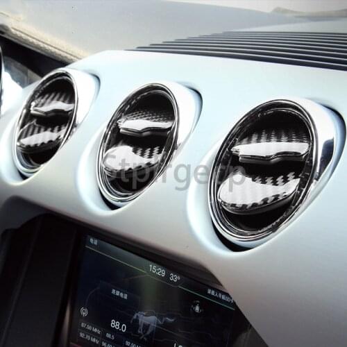 100% Real Carbon Fiber Car Interior Central Air Conditioner Outlet Decorative Cover Sticker For Ford Mustang 2015 2016 2017 18