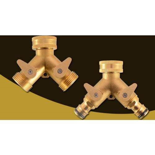 Hose Pipe Splitter 3/4 Inch Brass 2 Way Valve Splitter Hose Pipe Tap Connectors for Garden Irrigation 2 Way Hose Pipe Splitter