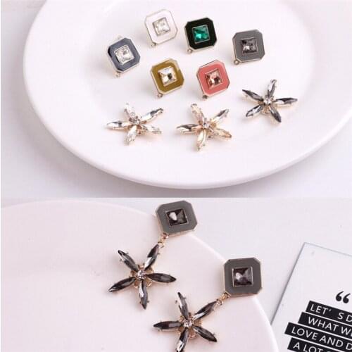 6pcs Korean Fashion Alloy Square Flower Earrings With Hanging Stud Earrings For Girls Necklace Pendant Diy Jewelry Accessories