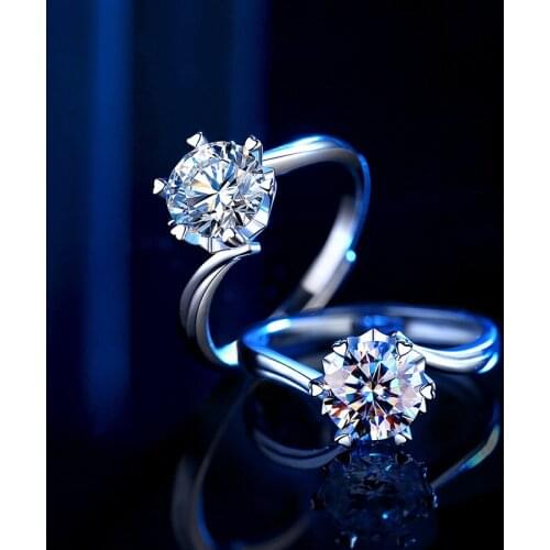 White Moissanite Ring 925 Silver 1ct 2ct 60points Diamond Adjustable Opening Rings For Women Wedding Party Classic Jewelry