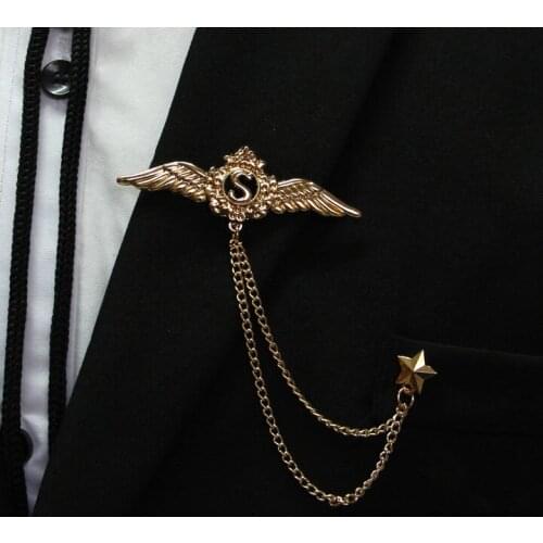 Free shipping New fashion casual mens male Europe and the United States high-end crown fringe corsage female angel wings brooch