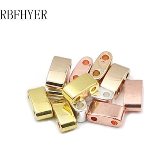 RBFHYER Rectangle Two hole Rose Gold Silvers Hematite Natural Stone Spacers Loose Beads For Jewelry bracelets Making 5x2.5mm