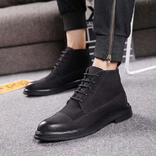 Spring Autumn New Korean Style Sewing Slip-On Men High-top Boots Lace-Up Male Nubuck Casual Business Shoes 20210219