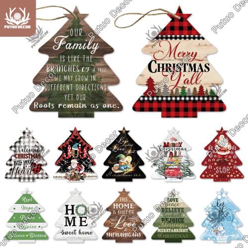 Putuo Decor 2022 Merry Christmas Tree Wood Signs Wood Plaque for Christmas Decoration Ornament Xmas Tree New Years Navidad Gift