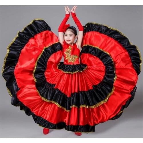 Children Spanish Flamengo Dress for Girl Bullfighting KIds Belly Dance Costume Ballroom Gypsy Chorus Stage Performance Vestidos