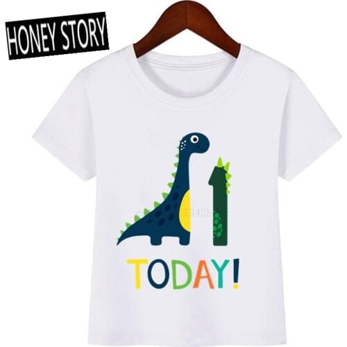 Baby Kids Cartoon Dinosaur Birthday Print Summer Short Sleeve T Shirt Children Dino Number T-shirts Boy&Girl Funny Gift Tshirt