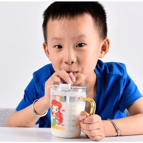 Kids Baby Cartoon Water Bottle Portable Feeding Cup With Straw Leak Proof Durable And With Handle