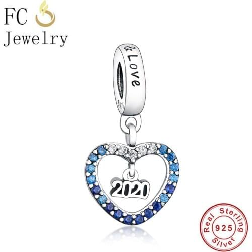FC Jewelry Fit Original Brand Charm Bracelet 925 Silver Blue Zirconia 2020 Letter Love Heart Bead For Making Women Berloque 2020