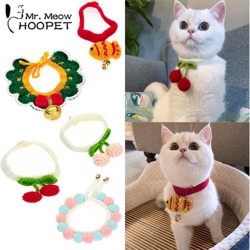 Hoopet Cat Accessories Wool Bells Christmas Collar For Cats Pet Decoration Cute Collar Cherry Collar For Cat Small Fish Collar