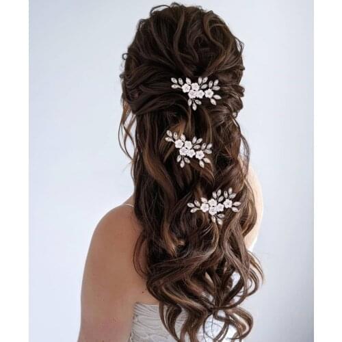 ZMHP345 Bridal Headwear Silver Rhinestone Soft Clay Flower Bride Hair Clips Wedding Hair Accessories Fascinator Head Jewelry