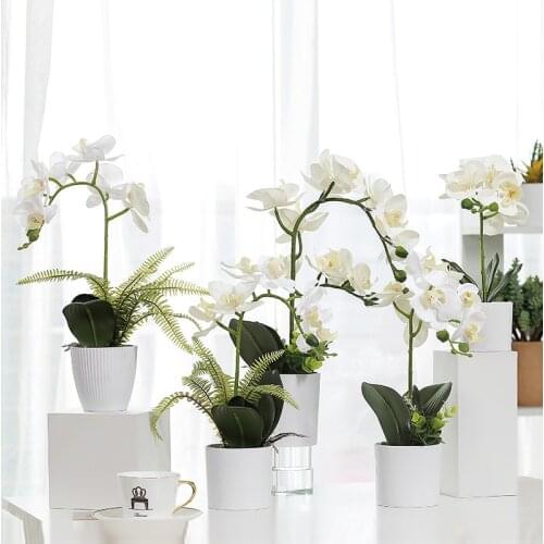 Artificial White Phalaenopsis Fake Flower Plant Simulation Potted Plants Nordic Home Accessories Room Decor Wedding Plants