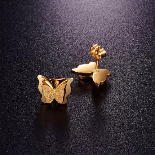 Martick Insect Collection Earrings For Women Gold- color Frosted Double Butterfly Earrings Studs Best Jewelry Gift E154