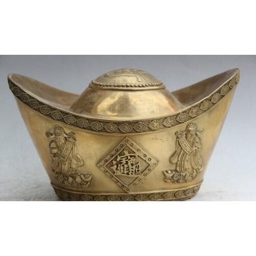 Collectible bronze S1970 13" China Chinese Brass Palace Feng Shui Mammon Money Wealth God Rich Yuan Bao