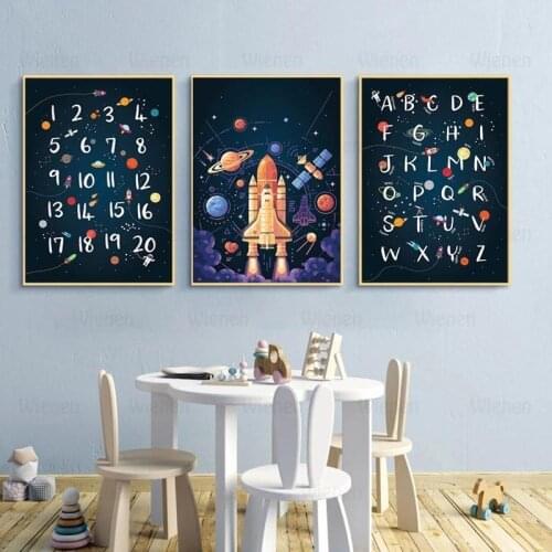 Space Wall Decoration Print Alphabet Quotes Art Posters Kids Canvas Painting Boys Nursery Room Decoration Pictures Unframed