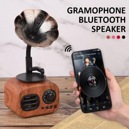 Creative Phonograph Shape Retro Bluetooth Wireless Mini Portable Speaker 3D Stereo Surround Subwoofer Support Travel Home Office