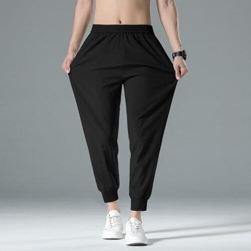 Summer Outdoor Men Thin Casual Elasticity Quick-Drying Long Trousers Trekking Camping Fishing Tie Feet Nine Points Sports Pants