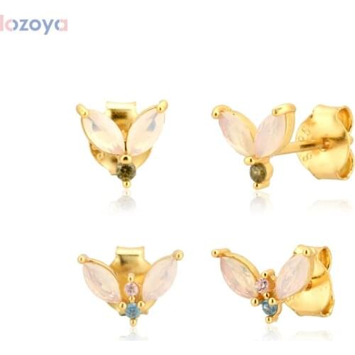 Lozoya 925 Sterling Silver Gold Jewelry Tiny Fashion Opals Ovals Stud Earring Piercing Fashion Fine Jewels For Rock Punk Clips