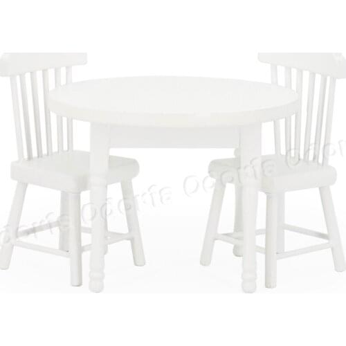 Odoria 1:12 Miniature Wood White Dining Table with Two Chairs Dollhouse Furniture Accessories Kitchen Diningroom Restaurant
