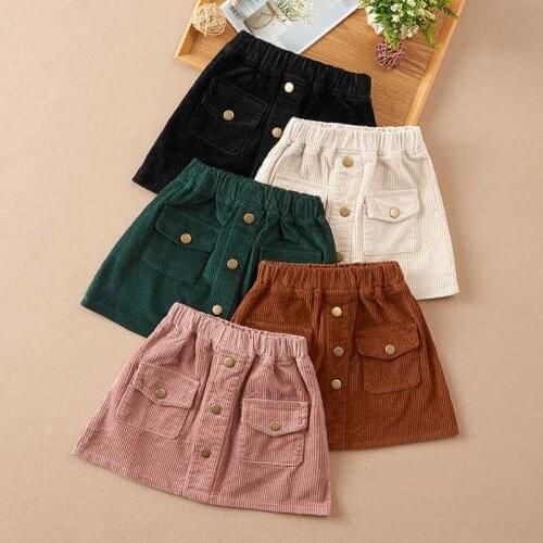 Fashion Kids Skirt School Girls Corduroy Skirt Button Design Pockets Korean Kids Clothes Teenager Childrens Clothes Girl Skirts