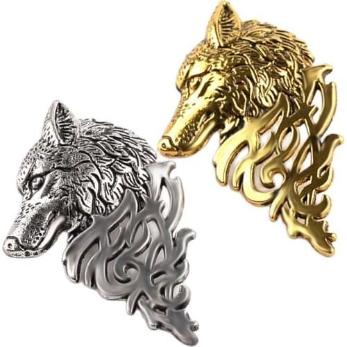 Unisex JewelryRetro Vintage Style Personality Wolf Totem Head Brooch Badges Collar Jewelry For Men