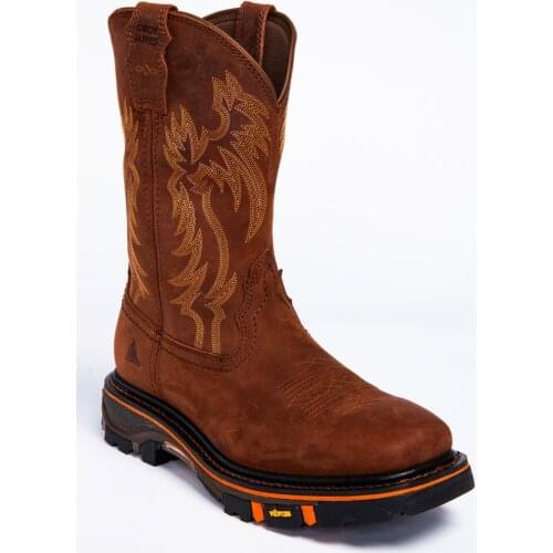 Men Handmade Low Heel Comfortable Classic Fashion Trend Western Dark Brown Round Head Pattern Embroidery Casual Boots