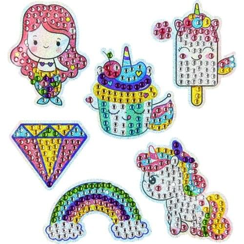 6/7/8pcs Kids Toys Stickers Kit DIY Round Drill Diamond Painting Rainbow Beauty Rhinestone Drawing Picture Decal for Home Phone