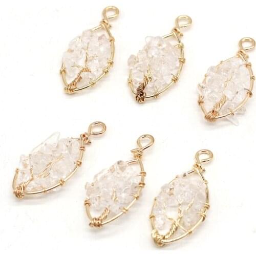 Natural Stone Clear Quartz Horse Eye Shape Pendant With Gold Thread for Jewelry Making DIY Necklace Earring Accessories 20x40mm