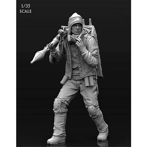 Unpainted Mercenary Soldier with Weapon Resin Figure 1/35 Scale Model Kit Resin Colorless Self-Assembled Toy No.Lw32