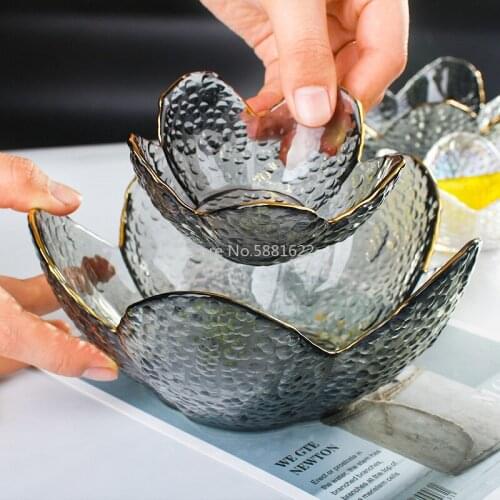 Creative smoke ash Phnom Penh petal bowl new transparent household glass bowl creative tableware