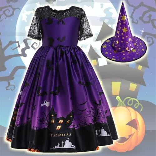 2021 New Halloween Kids Dresses For Girl Carnival Party Cosplay Costume Fashion Printed Girls Dress 3-12Y Teen Children Clothing