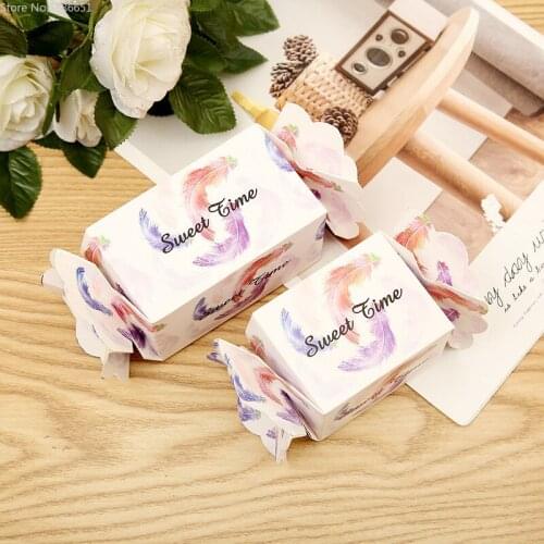 Wholesale 50Pcs Cute Packaging Creative Flower Bow 250g White Card Double Sided Printing Small Square Candy Box