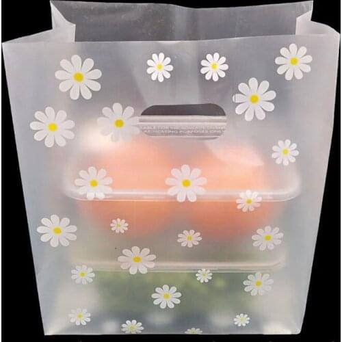 25Pcs Daisy Bags Die Cut Plastic Shopping Bag with Handle 20x30x12cm for Christmas Party Candy Cake Cookie Gift Packaging Box