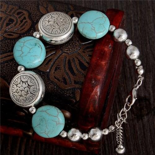 QCOOLJLY 2019 Retro 1pc Latest Silver Color Comfort Shape Design New Fashion Lady Woman Girl Natural Stone Bracelet