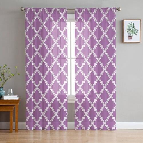 Purple Moroccan Geometry Window Treatment Tulle Modern Sheer Curtains for Kitchen Living Room the Bedroom Curtains Decoration