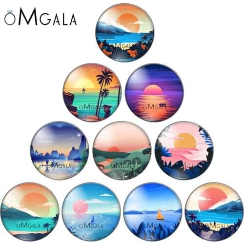 Sunset Beach Sea Paintings 10pcs Mixed 12mm/14/16/18mm/20mm/25mm Round photo glass cabochon demo flat back Making findings