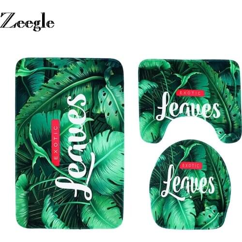 Zeegle Leaves Pattern Bathroom Floor Mat Absorbent Toilet Lid Cover Bathroom Carpet Non-slip Bath Mat Shower Room Mat