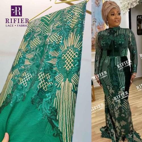 Green 2.5 Yards Sequined Net Tulle Lace With Embroidered For Bride Or Bridesmaids Wedding Evening Gowns Net Mesh Lace Fabric