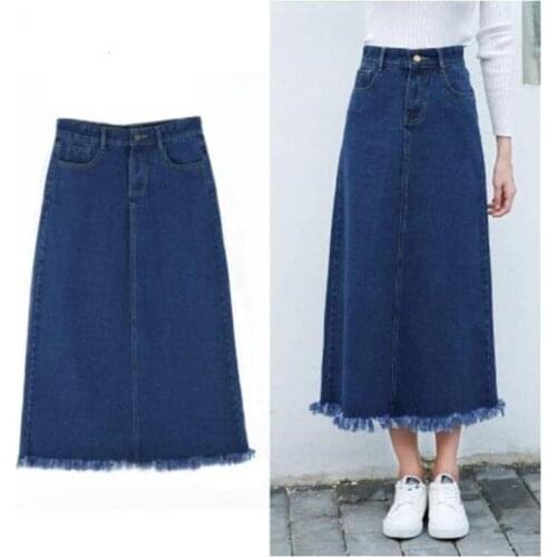 Denim High Waist Long Skirts For Women 2021 Plus Size Autumn Skirt Denim Maxi Tassel Jeans Long A Line Skirt Big Size 5XL Skirts