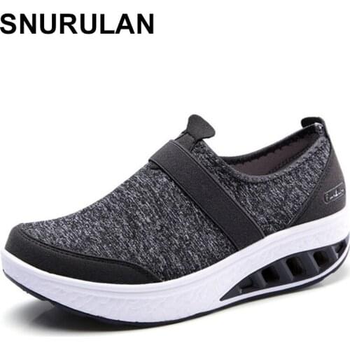 SNURULANplus size women height increase casual shoes without lace shallow swing shoes breathable mesh woman Outdoor sport sneake