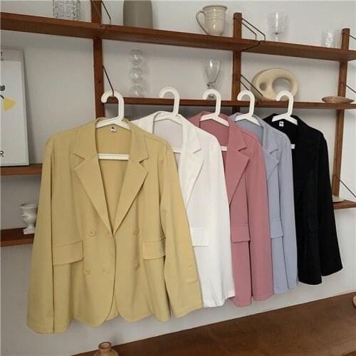 Women Coats and Jackets Spring2021 Fashion Ladies Thin Double-breasted Blazer Oversize Casual Solid Outwear Female Office Suits