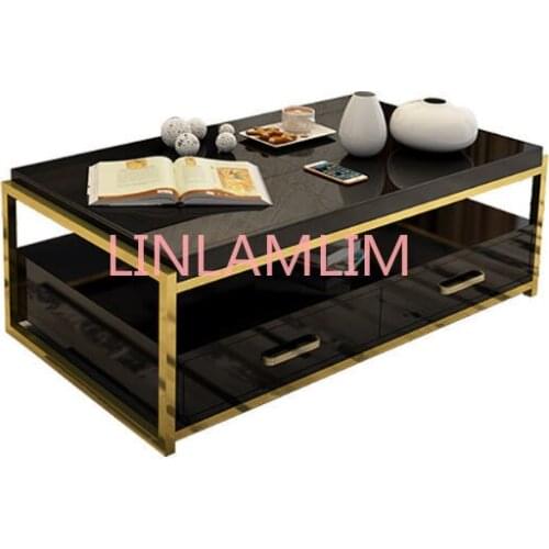 Natural glass Stainless steel Coffee Table Living Room Home Furniture minimalist modern rectangle mesas de centro table basse