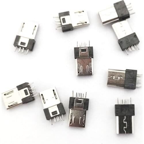 10 Pcs/lot Micro USB 5 Pin Male Connectors USB Vertical Jack Tail Male Plug Sockect Electric Terminals 5V 1.5A