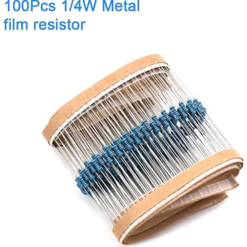 100pcs 1/4W 10R~1M 1% Metal film resistor 10R 100R 220R 330R 1K 2K 5.1K 10K 100K 1M ohm resistance