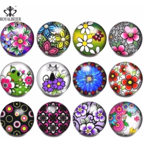 12pcs/lot Mixed Snap Jewelry Vintage Flowers Glass Snap Buttons Print Fit Bracelet Snaps Jewelry Accessories Wholesale