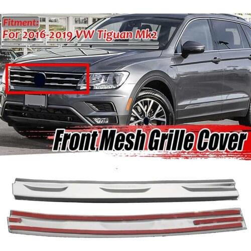 2PCS Car Front Mesh Grill Bumper Cover Mesh Grill Grille Cover Trim Molding Decorative Strip for Tiguan Mk2 2016-2019
