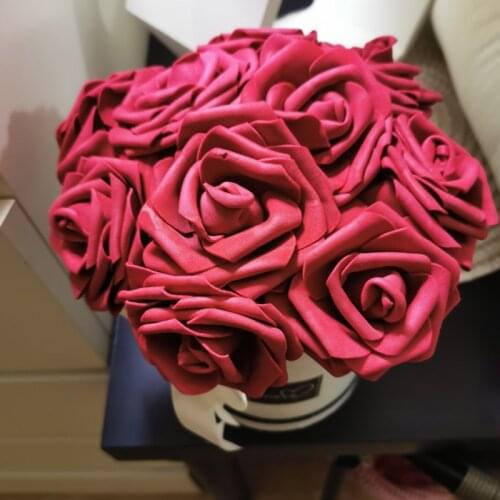 24pcs 7cm Artificial Flower Foam Roses Fake Flowers for Wedding Party Bridal Bouquet DIY Wreath Decoration Home Vase Decor