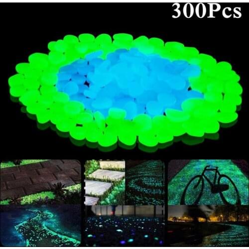 300pcs Glowing Pebbles Long Lasting Warm Green Noctilucence Stone Aquarium Fish Tank Garden Yard Decoration Resin Glowing Stones