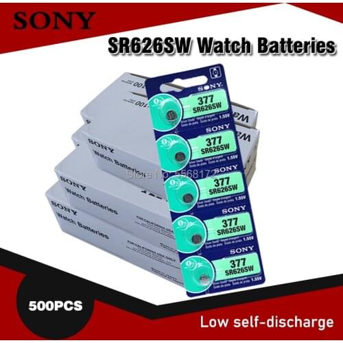 500pcs NEW SONY 100% Original 377 SR626SW 626 SR626 V377 AG4 Watch Battery Button Coin Cell MADE IN JAPAN